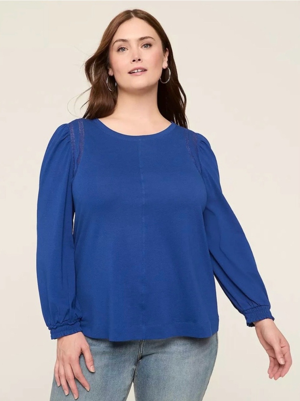 Lane Bryant Royal Blue Long-Sleeve Crewneck Top 26/28